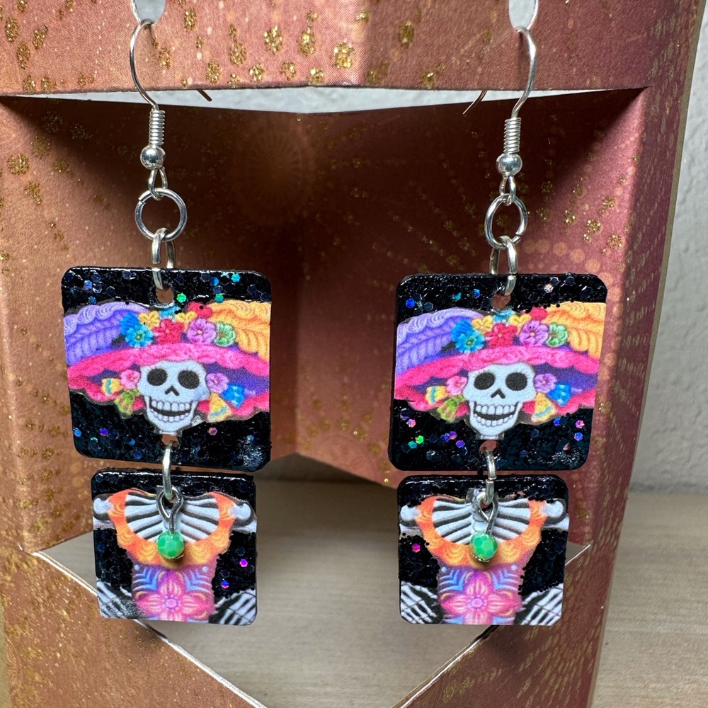 Handmade Recycled Paper Catrina Earrings